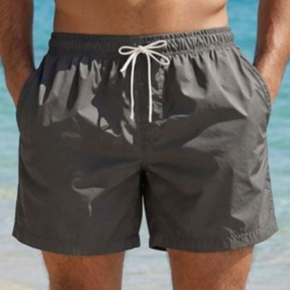 Mens XL Gray Swim Trunks Elastic Waist Mesh Lined Beach Pool Shorts
